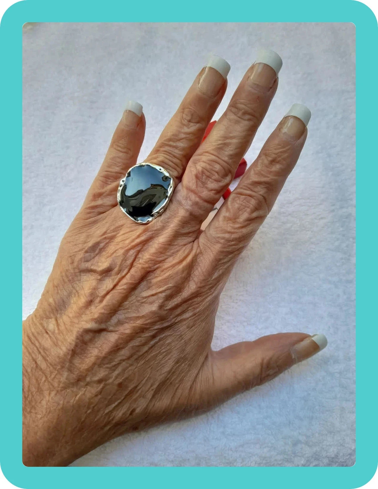 Grote ovale ring, zwart gekleurde steen, maat 60 – photo 4